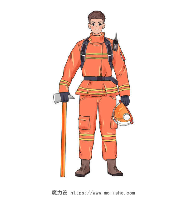 手绘卡通人物消防员原创插画海报消防消防安全